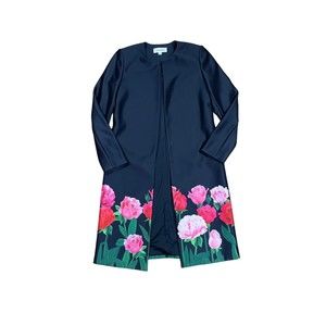 Womens Calvin Klein Black Floral Long Dress Jacket Over Coat Sz 2